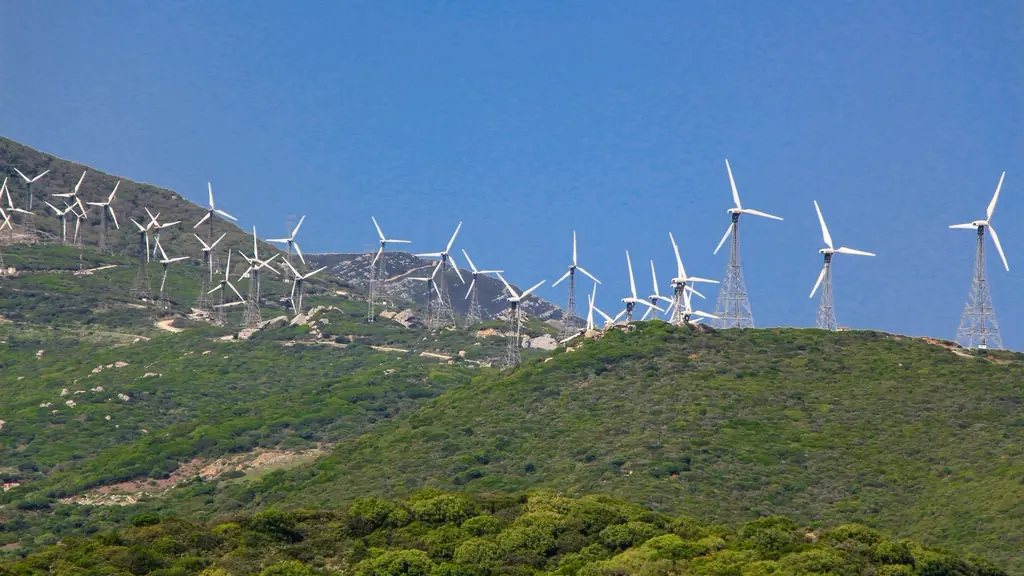 Wind turbines along a hillside