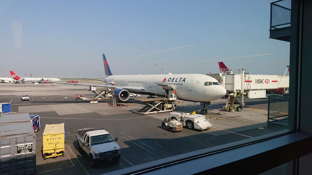 Aircraft on an airport apron, seen from a window
