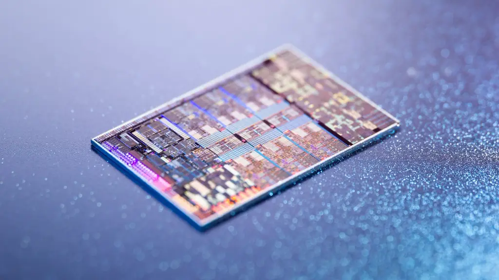 Computer chip on a blue surface