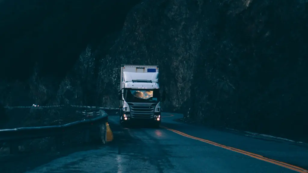 Truck on a mountain road at night
